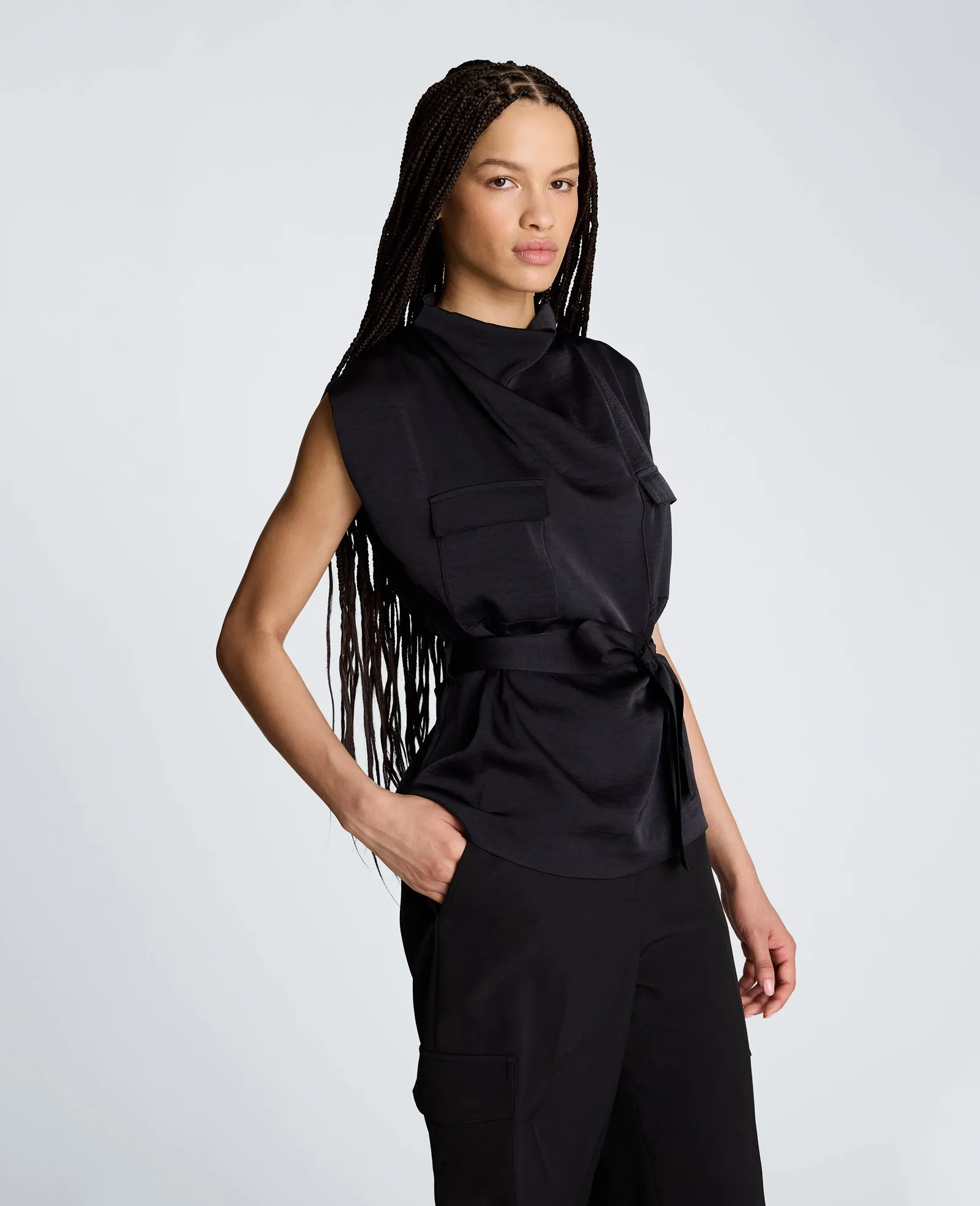 High Cowl Neck Belted Blouse with Chest Pockets sold by Kenneth Cole product image thumbnail 4