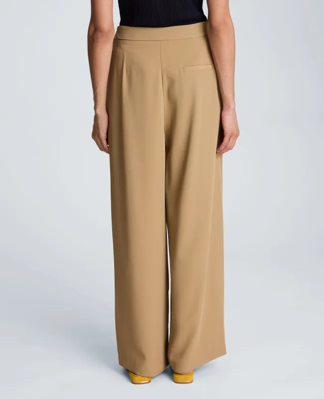 High Rise Fly Front Wide Leg Asymmetrical Double Pleat Pant made by Kenneth Cole