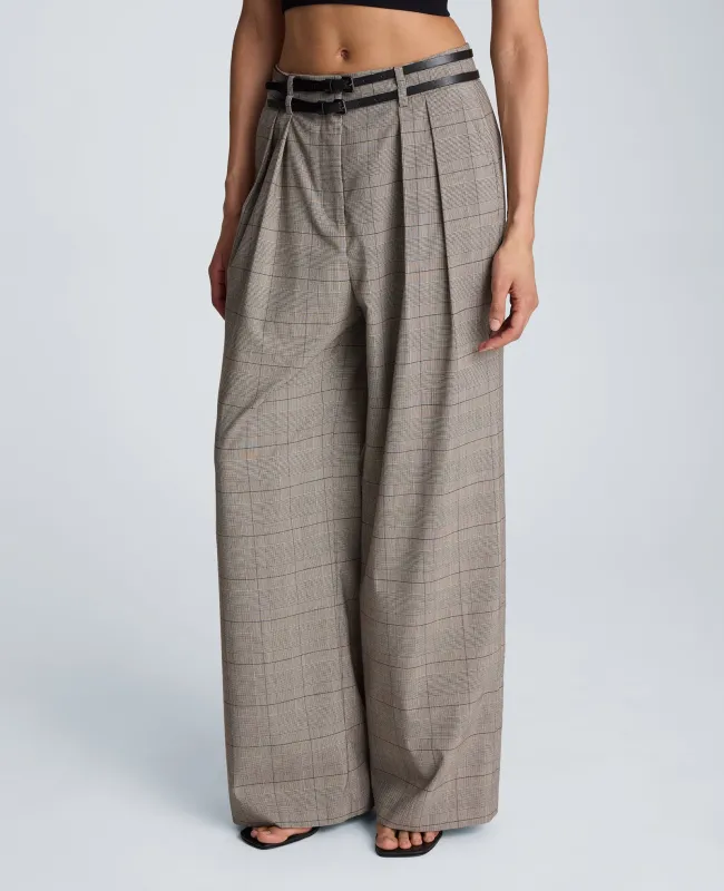 High Rise Fly Front Wide Leg Double Belted Pleat Pant made by Kenneth Cole