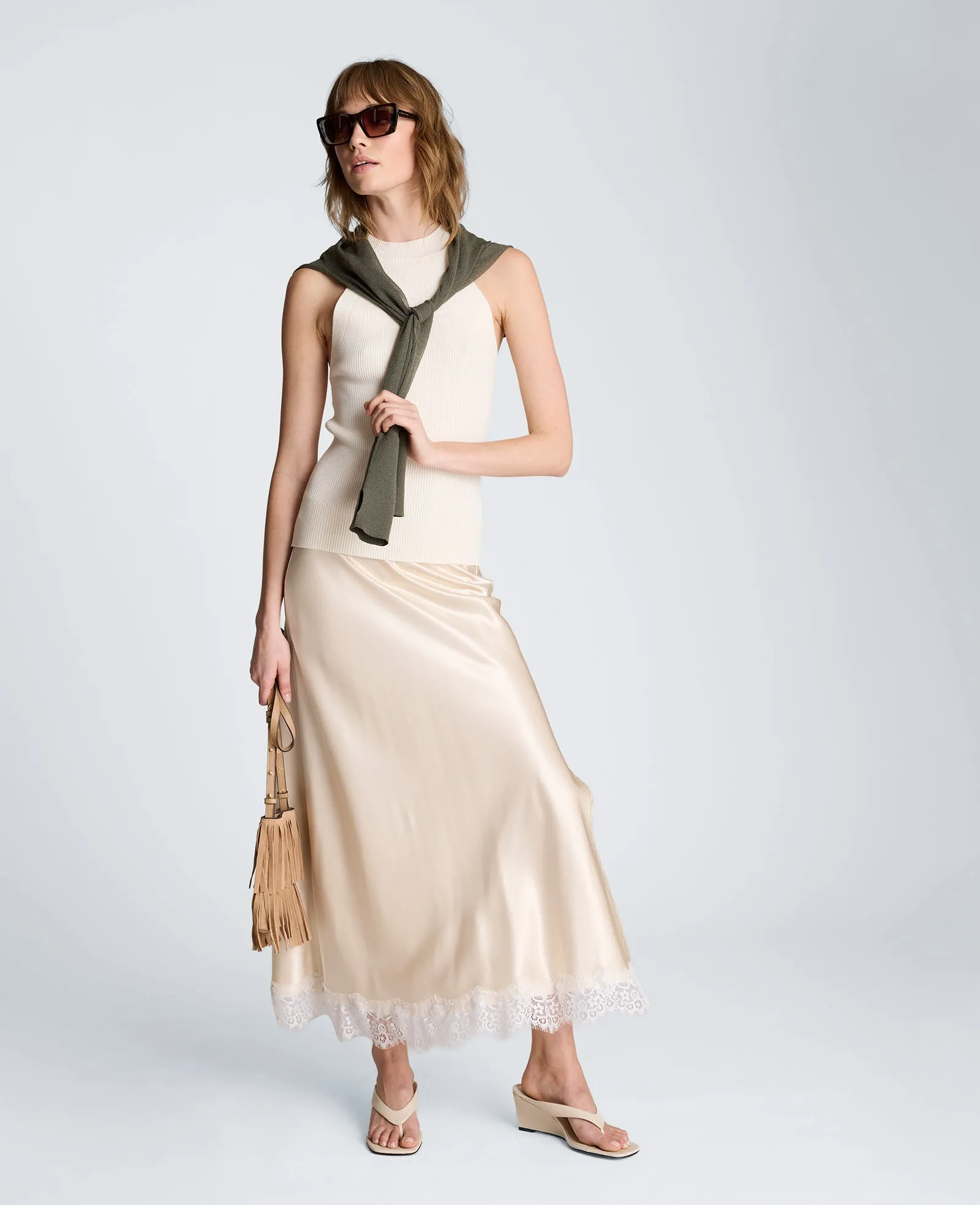 Pull On Midi Skirt with Side Slit & Lace Trim sold by Kenneth Cole product image thumbnail 5