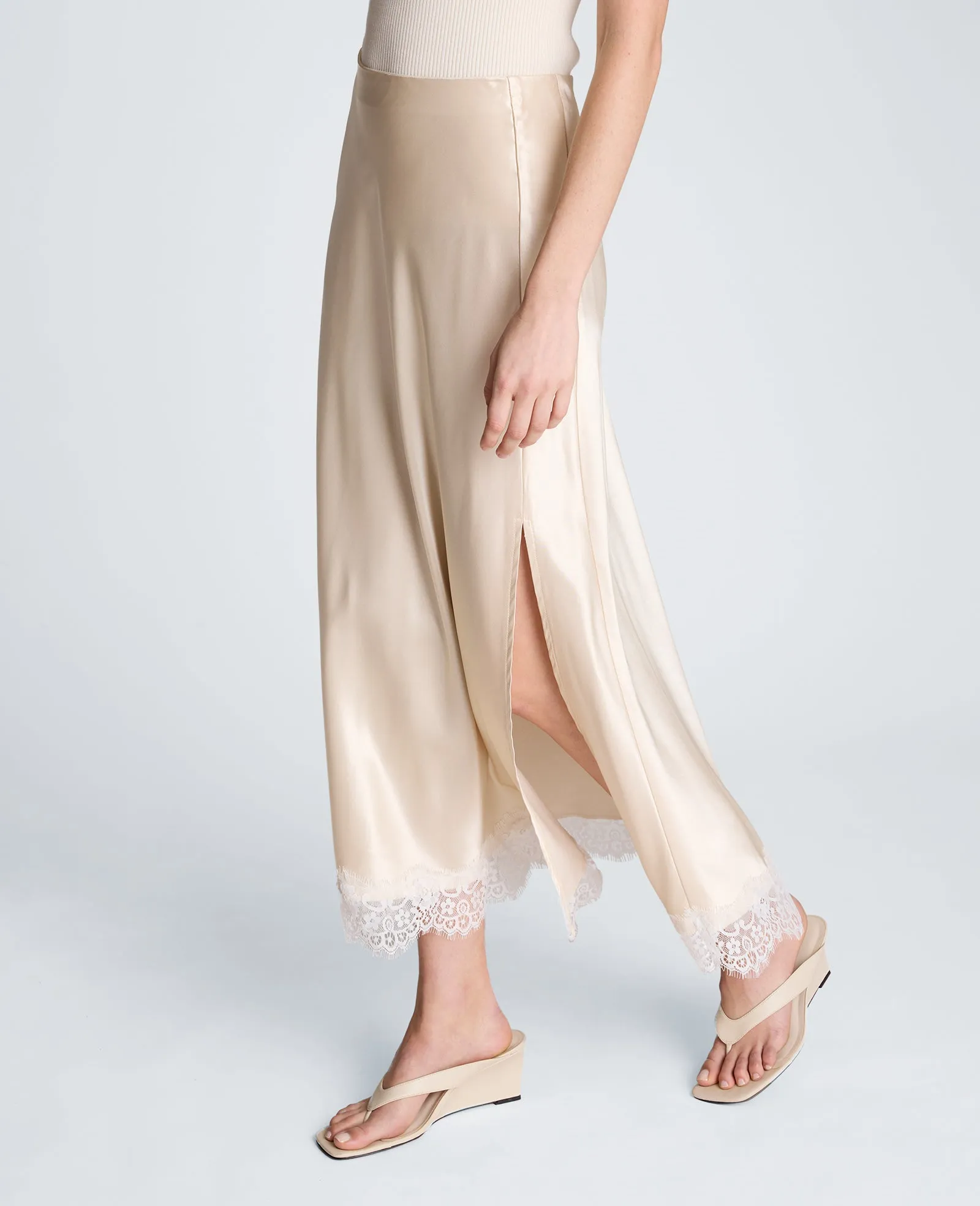 Pull On Midi Skirt with Side Slit & Lace Trim sold by Kenneth Cole product image thumbnail 3