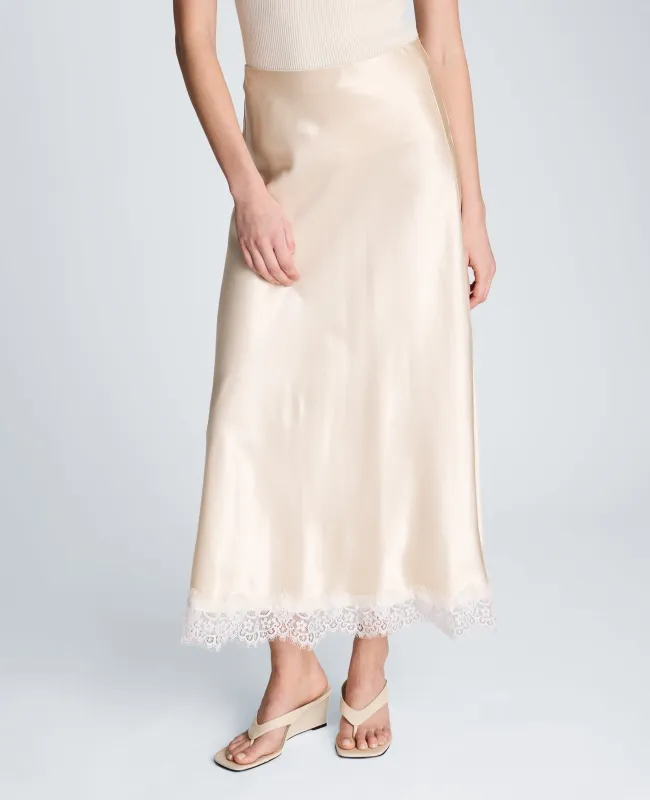 Pull On Midi Skirt with Side Slit & Lace Trim made by Kenneth Cole