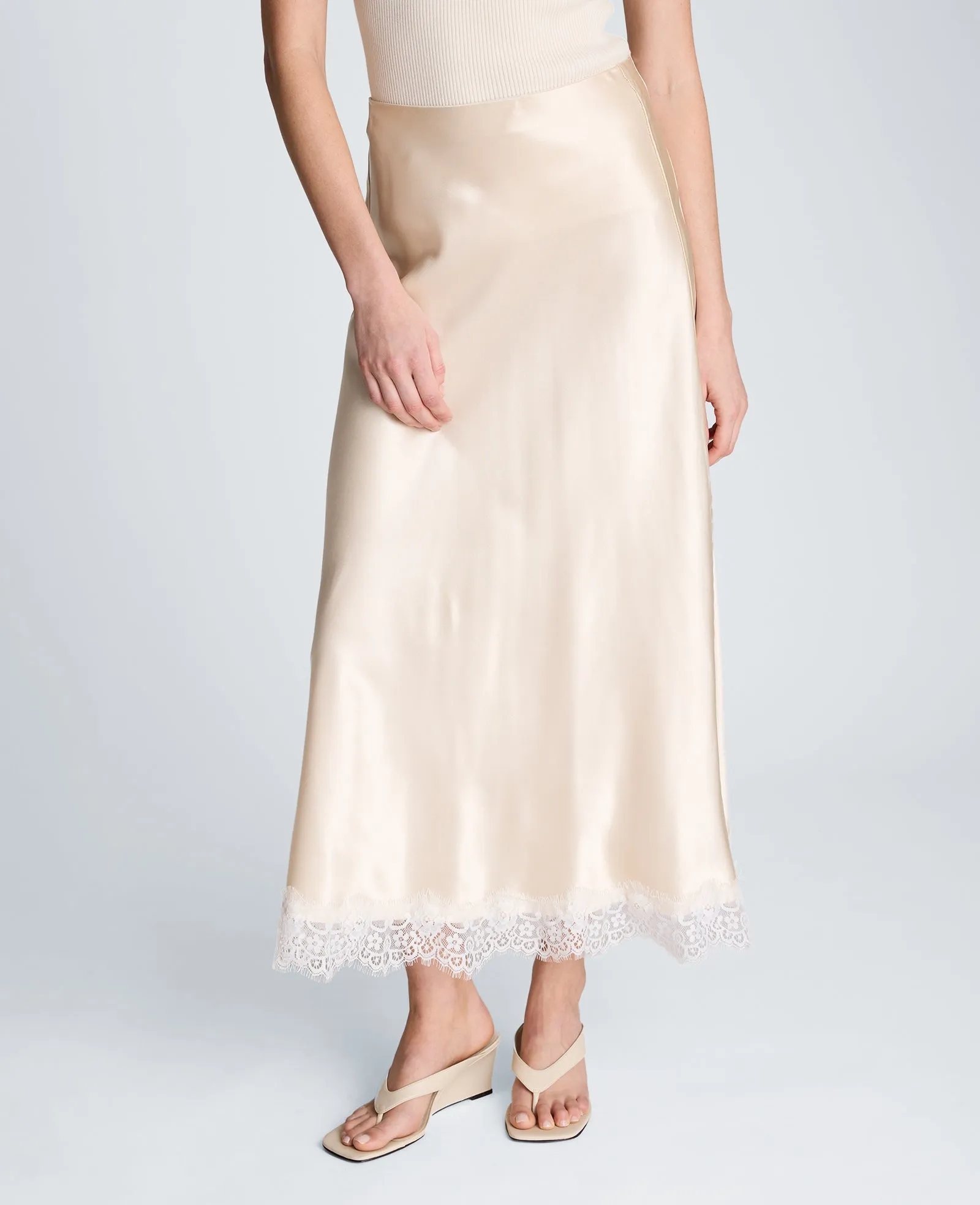 Pull On Midi Skirt with Side Slit & Lace Trim sold by Kenneth Cole
