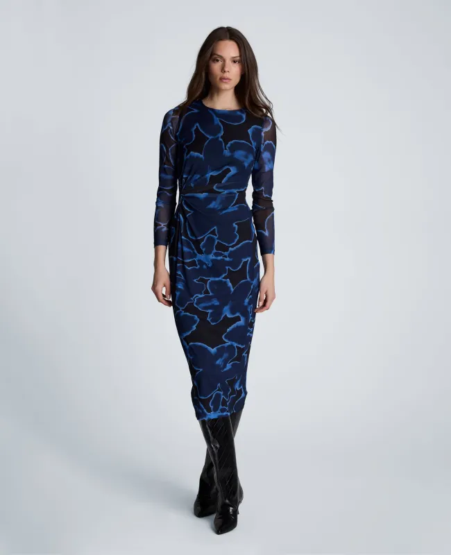 Knot Front Long Sleeve Mesh Midi Dress made by Kenneth Cole