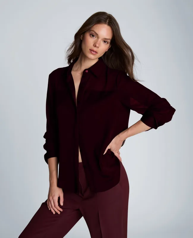 Long Sleeve Button Front Shirt with Sheer Yoke & Sleeves made by Kenneth Cole