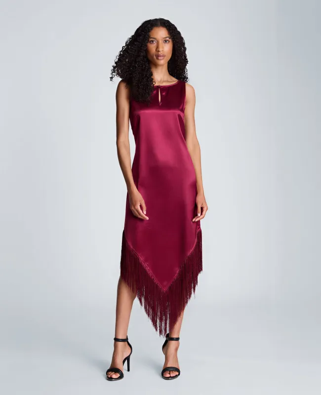 Fringed Hem Liquid Satin Midi Dress made by Kenneth Cole