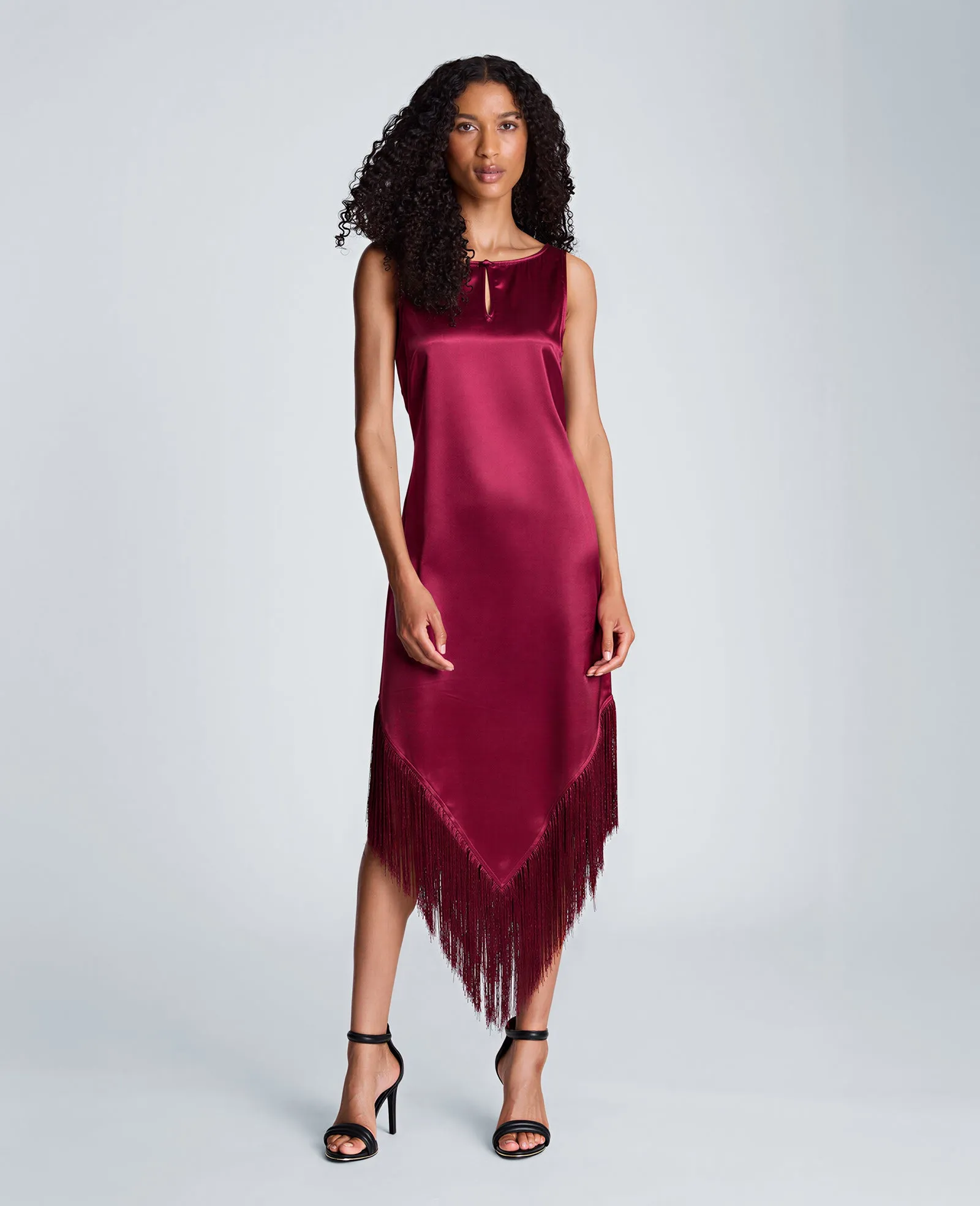 Fringed Hem Liquid Satin Midi Dress sold by Kenneth Cole
