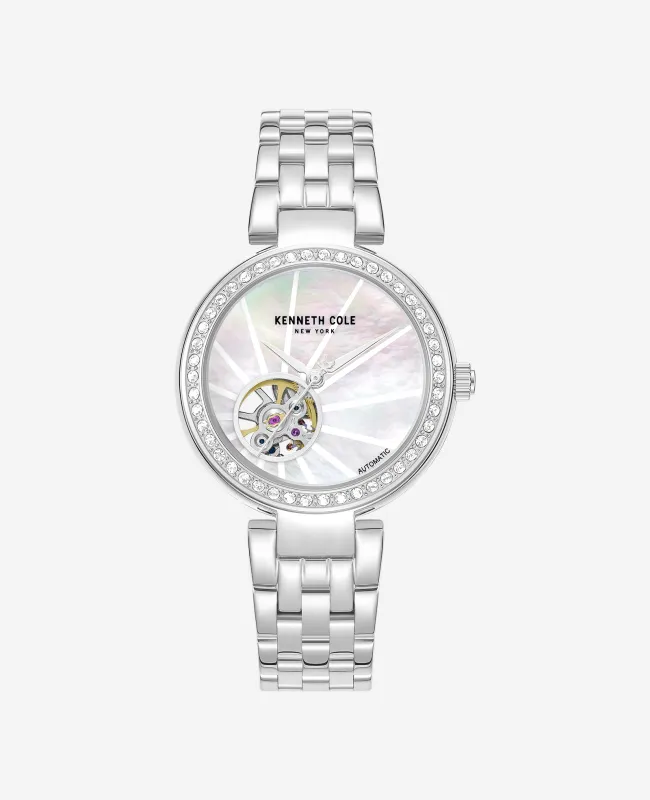 Open Heart Automatic Crystal Lined MOP Dial Bracelet Watch made by Kenneth Cole