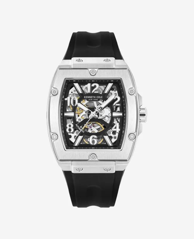 Skeleton Automatic Silicone Strap Watch made by Kenneth Cole