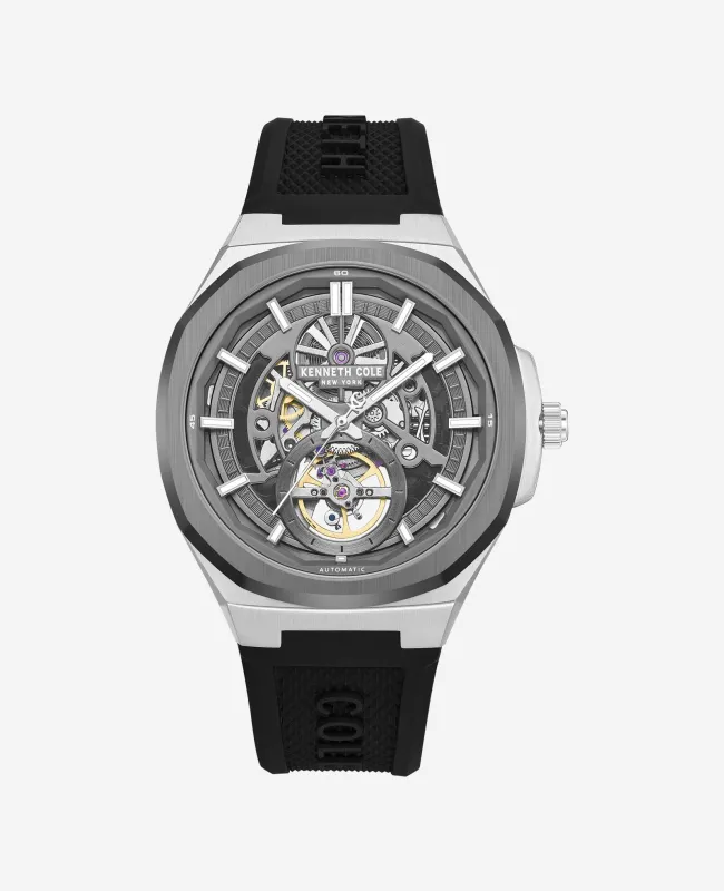 Skeleton Automatic Silicone Strap Watch made by Kenneth Cole