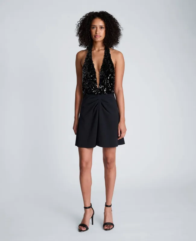 Sequin and Textured Crepe Halter Mini Dress made by Kenneth Cole