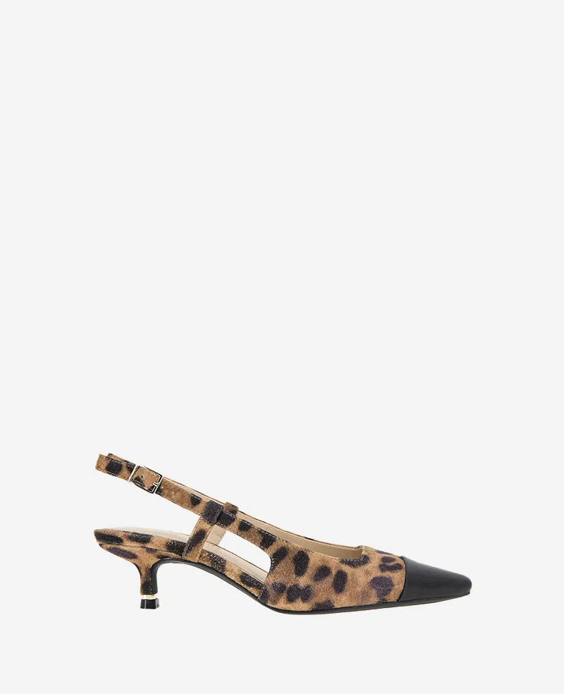 Martha Leopard Suede Toe Cap Slingback Kitten Heel sold by Kenneth Cole