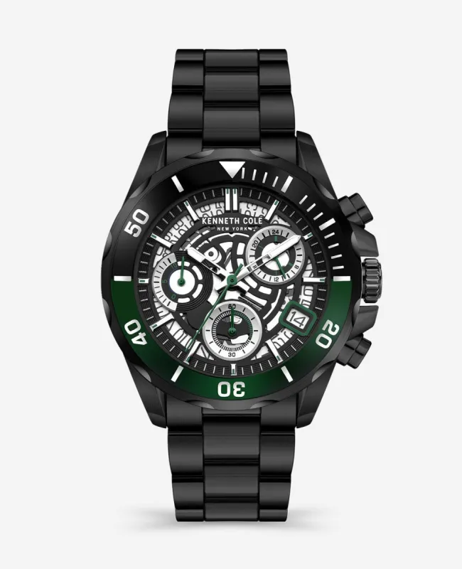Black + Gunmetal Skeleton Dial Sport Watch with Grey Silicone Strap made by Kenneth Cole