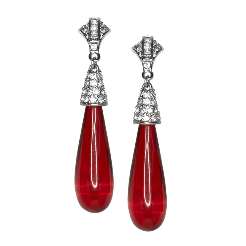 Ruby Art Deco Pierced or Clip Earrings sold by Kenneth Jay Lane