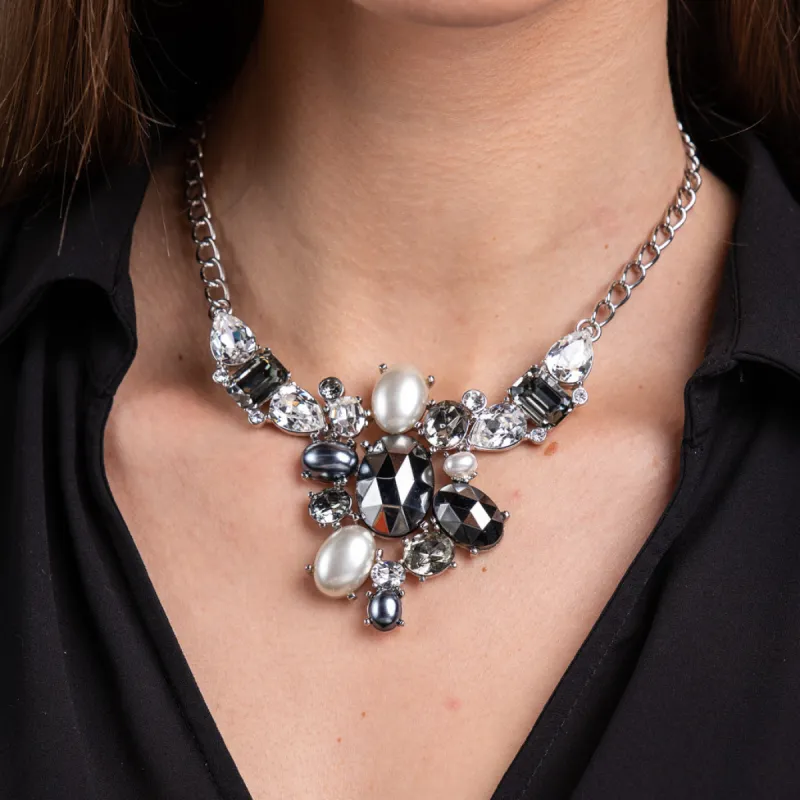 Vintage Hematite, Smokey and Clear Faceted Stones, and Pearl Pendant Necklace sold by Kenneth Jay Lane