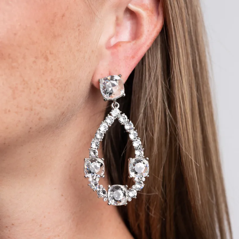 Crystal Squares and Open Teardrop Pierced Earrings sold by Kenneth Jay Lane