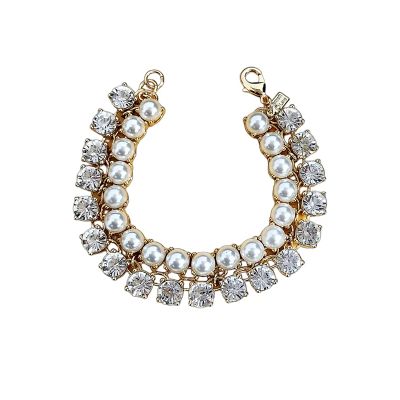 Double Row Crystal and Pearl Bracelet sold by Kenneth Jay Lane