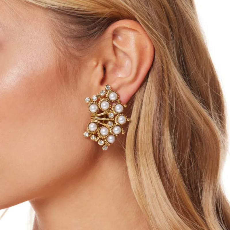 Light Antique Gold with Pearls/Crystal Dots Clip Earring sold by Kenneth Jay Lane