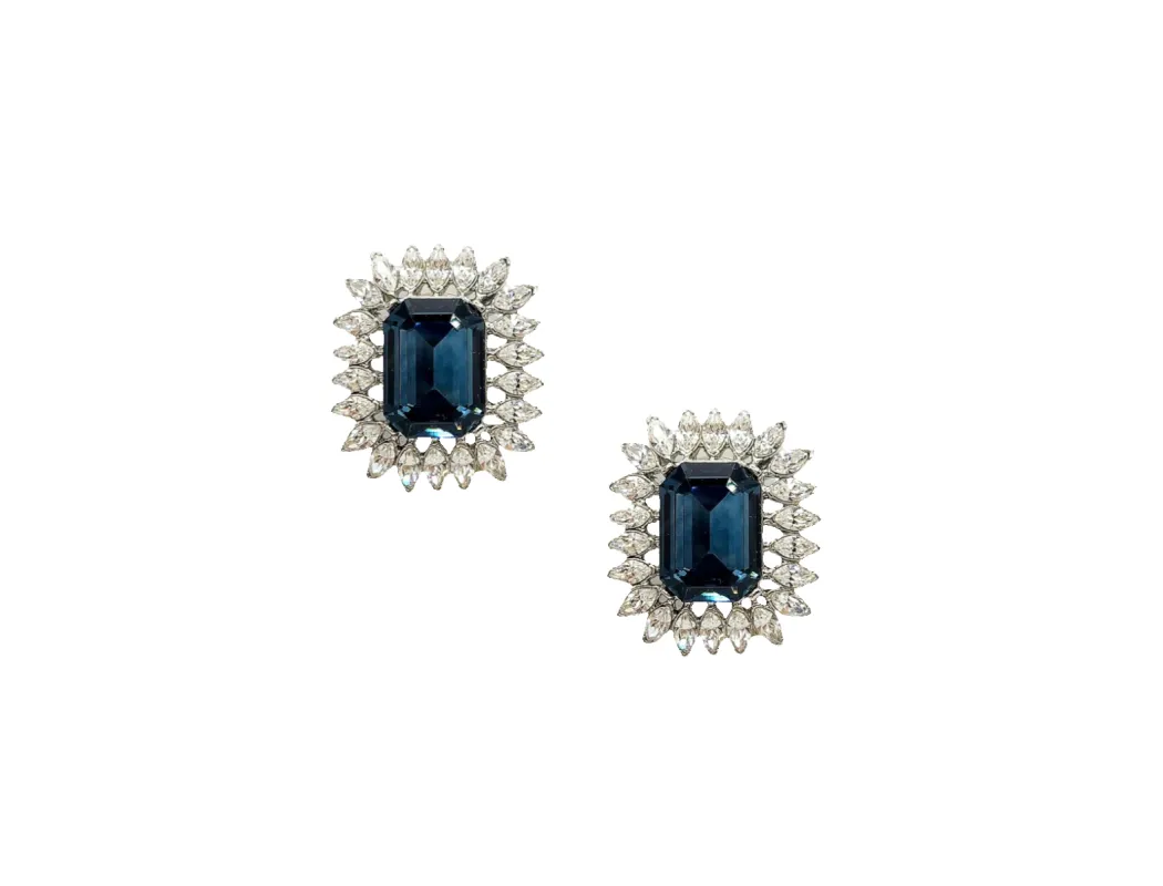Sapphire and Clear Crystal Clip Earring sold by Kenneth Jay Lane