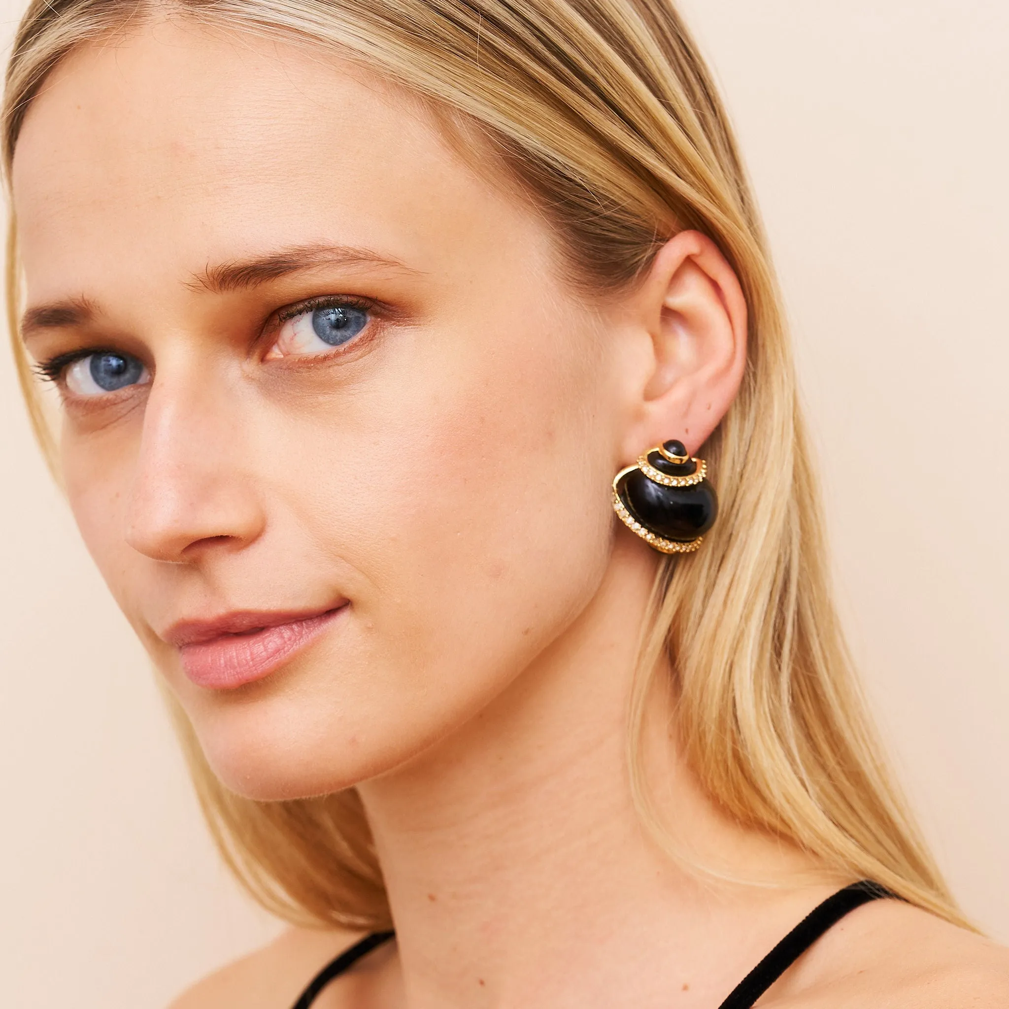 Crystal Tip Black Shell Pierced Earrings sold by Kenneth Jay Lane product image thumbnail 2