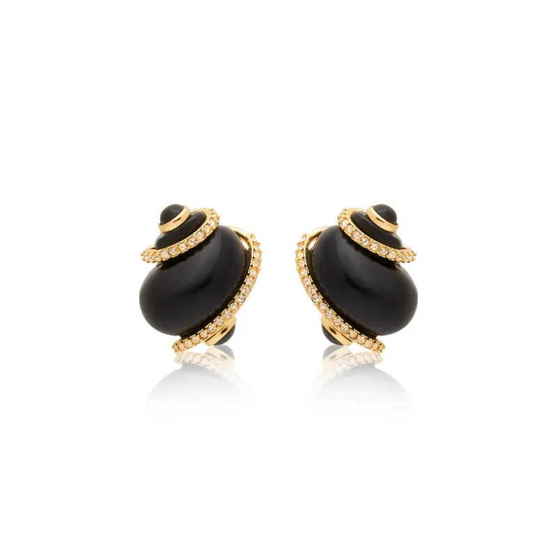 Crystal Tip Black Shell Pierced Earrings sold by Kenneth Jay Lane