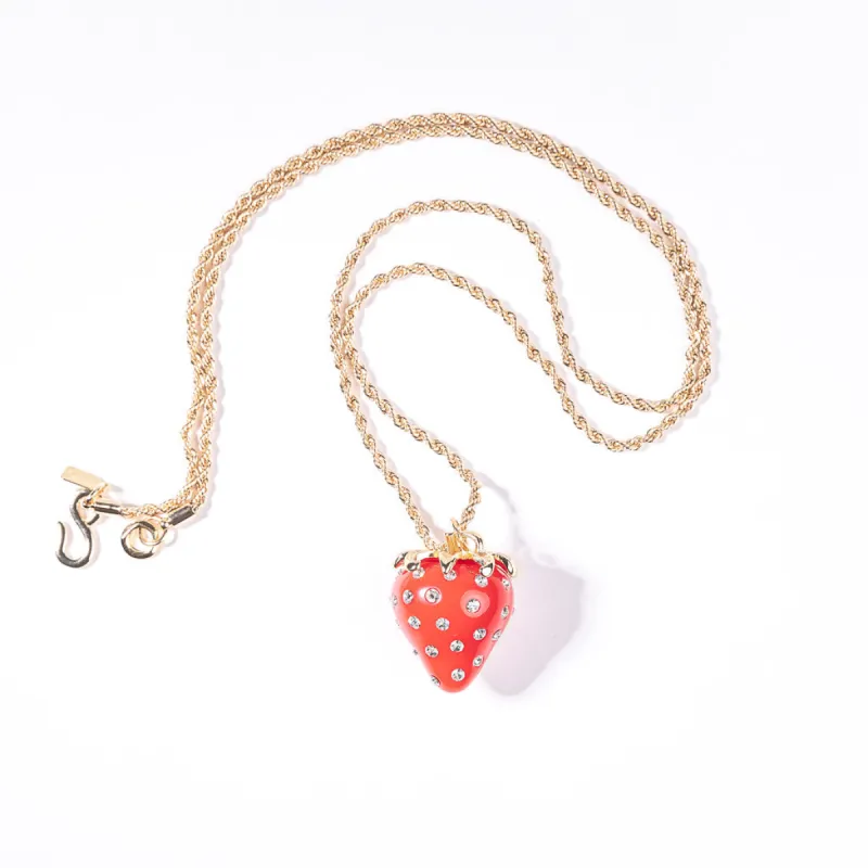Gold Rope Chain with Red and Crystal Strawberry Necklace sold by Kenneth Jay Lane