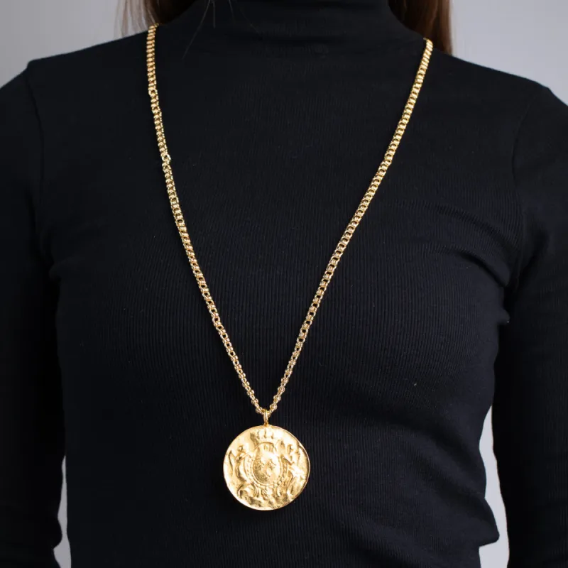 Satin Gold Medallion Pendant Necklace sold by Kenneth Jay Lane