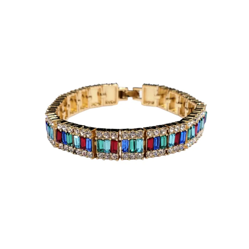 Gold With Crystal Trim and Multicolor Baguette Bracelet sold by Kenneth Jay Lane