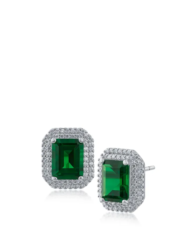 Emerald Double Halo Stud Earrings sold by Kenneth Jay Lane