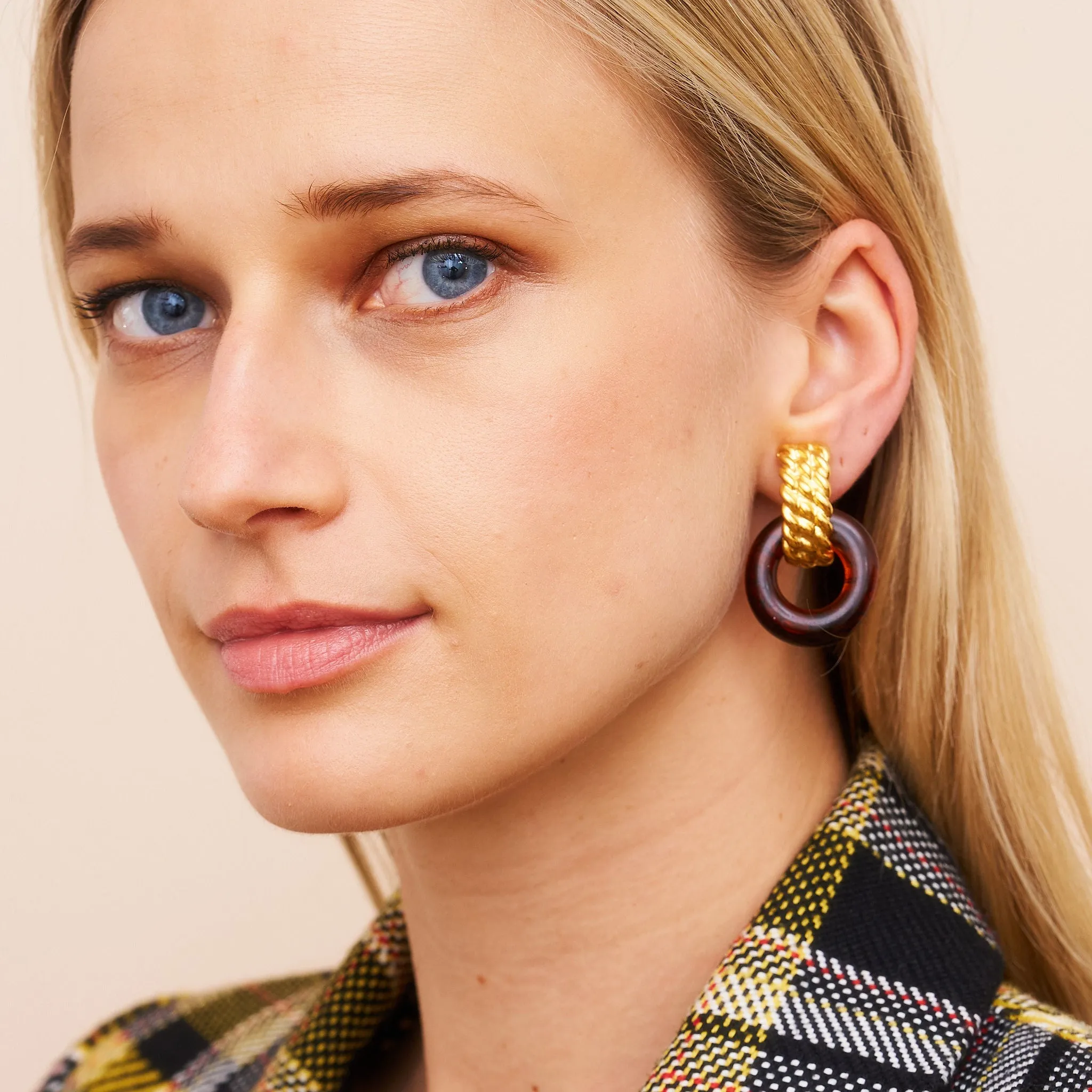 Gold & Tortoise Doorknocker Clip Earrings sold by Kenneth Jay Lane product image thumbnail 2