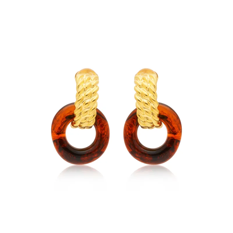 Gold & Tortoise Doorknocker Clip Earrings sold by Kenneth Jay Lane