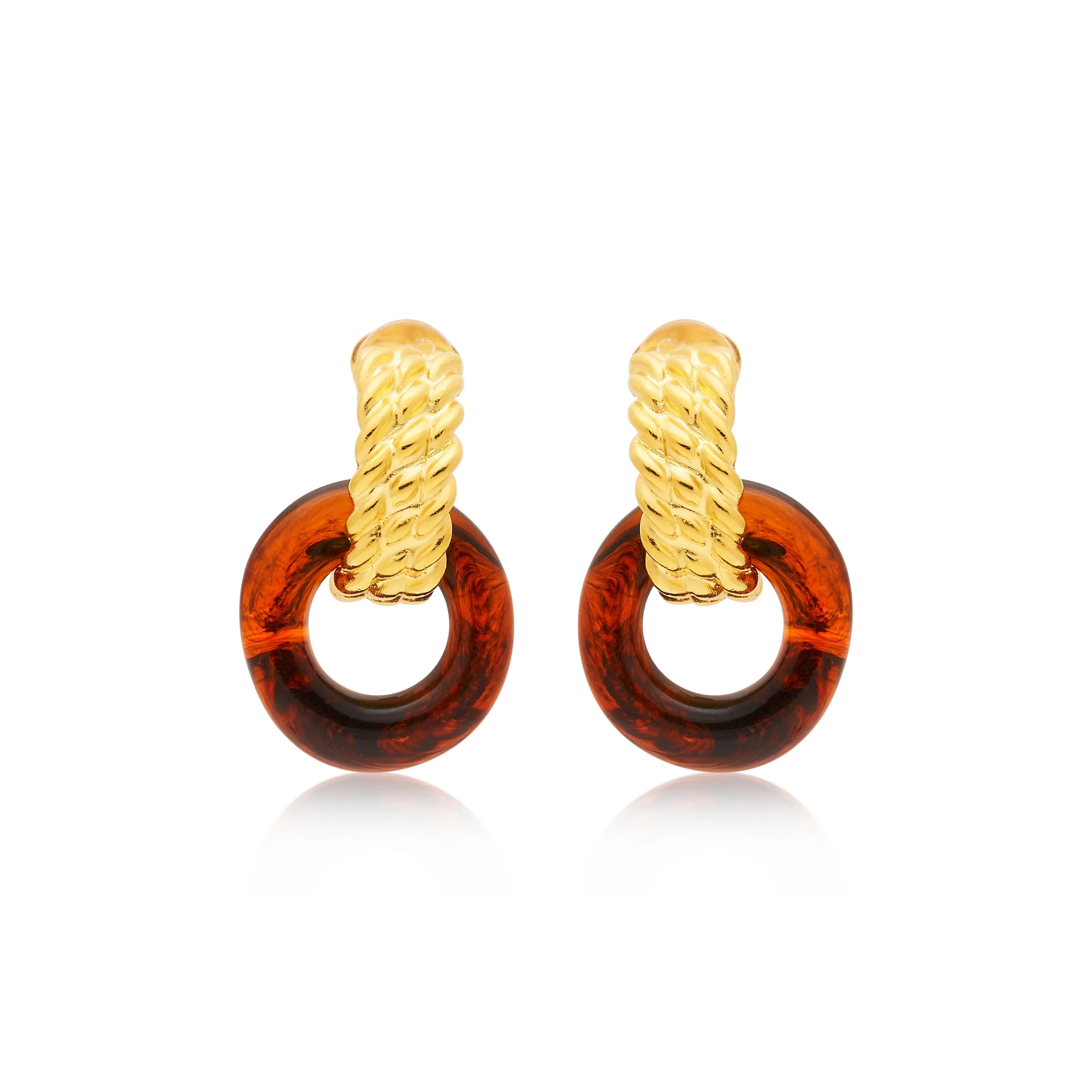 Gold & Tortoise Doorknocker Clip Earrings sold by Kenneth Jay Lane