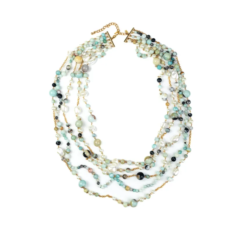 Amazonite and Mother of Pearl Link Necklace sold by Kenneth Jay Lane