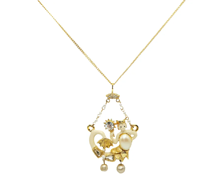 Vintage Gold Chain Mermaid Pendant Necklace sold by Kenneth Jay Lane