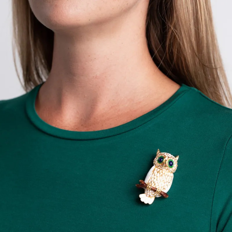 Gold with White Owl Pin sold by Kenneth Jay Lane
