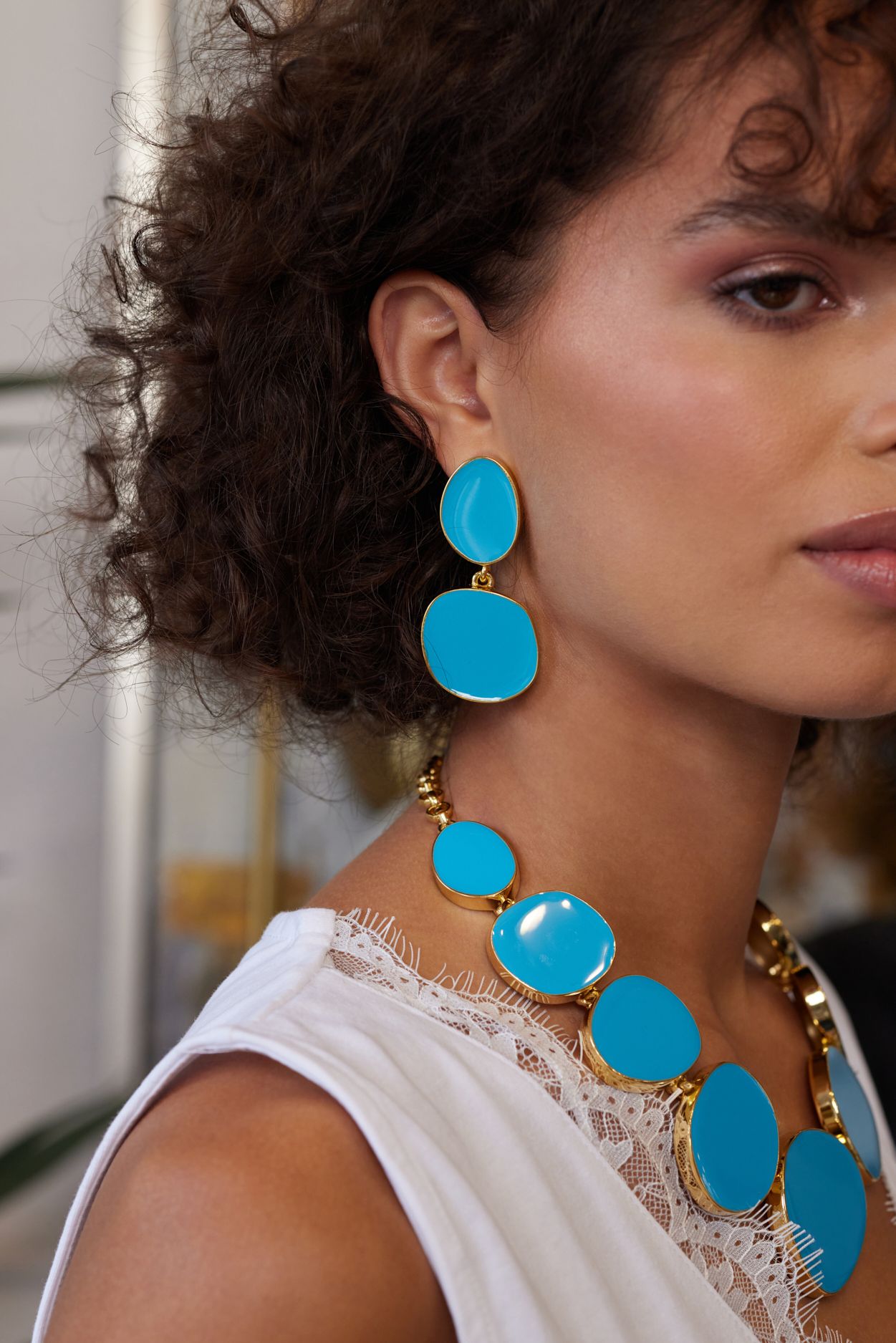 Polished Gold and Turquoise Clip Earrings sold by Kenneth Jay Lane product image thumbnail 2