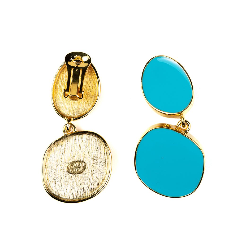 Polished Gold and Turquoise Clip Earrings sold by Kenneth Jay Lane product image thumbnail 3