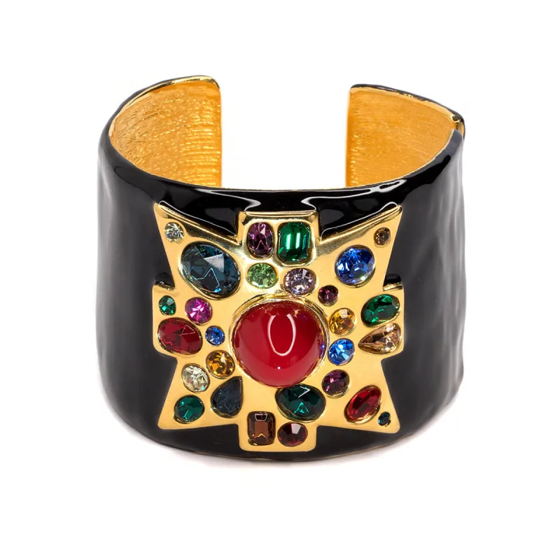 Black Enamel Maltese Cross Cuff sold by Kenneth Jay Lane
