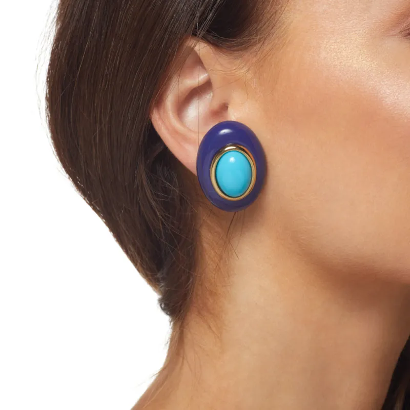 Lapis & Turquoise Center Oval Clip Earring sold by Kenneth Jay Lane