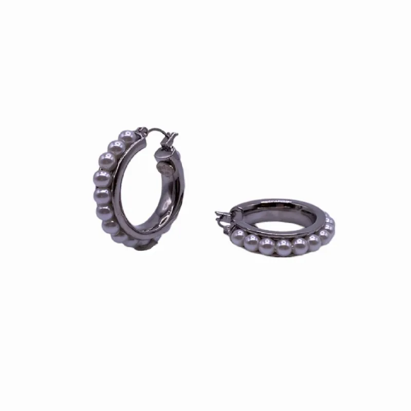 Silver and White Pearl Hoop Earring sold by Kenneth Jay Lane