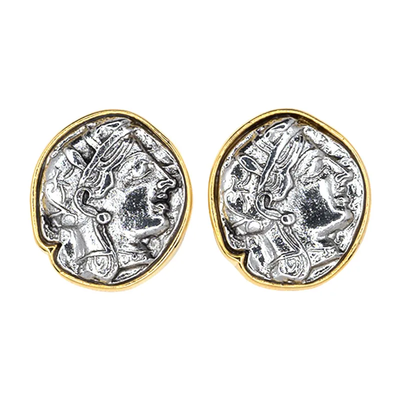 Large Gold & Silver Coin Clip Earrings sold by Kenneth Jay Lane