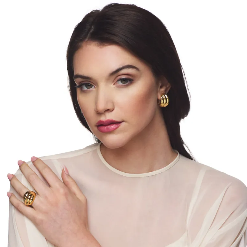 Polished Gold Domed Ribbed Clip Earring sold by Kenneth Jay Lane