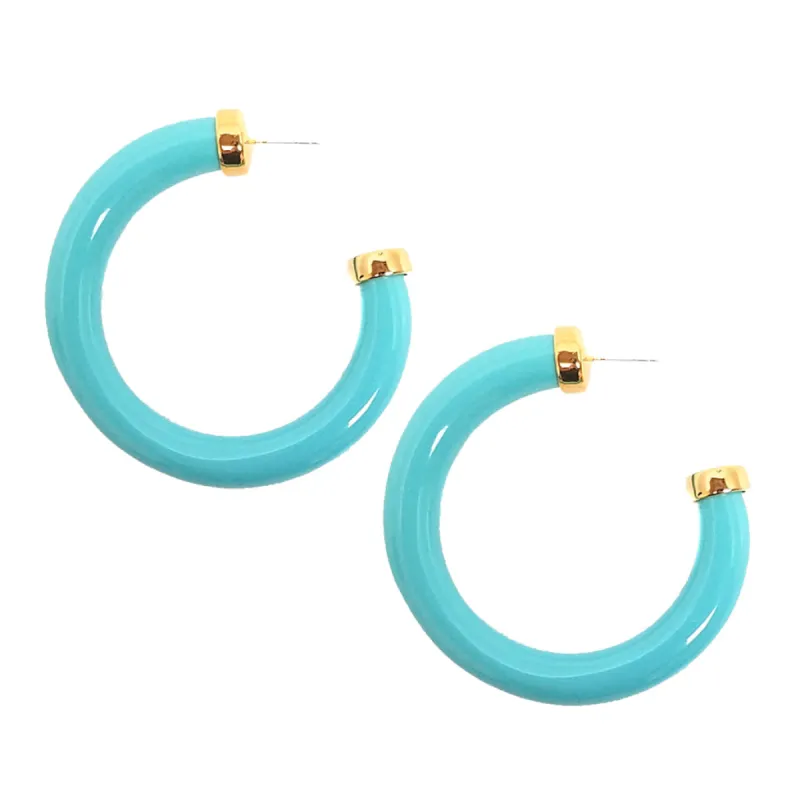 Large Polished Turquoise Resin Gold Ends Hoop Pierced Earrings sold by Kenneth Jay Lane