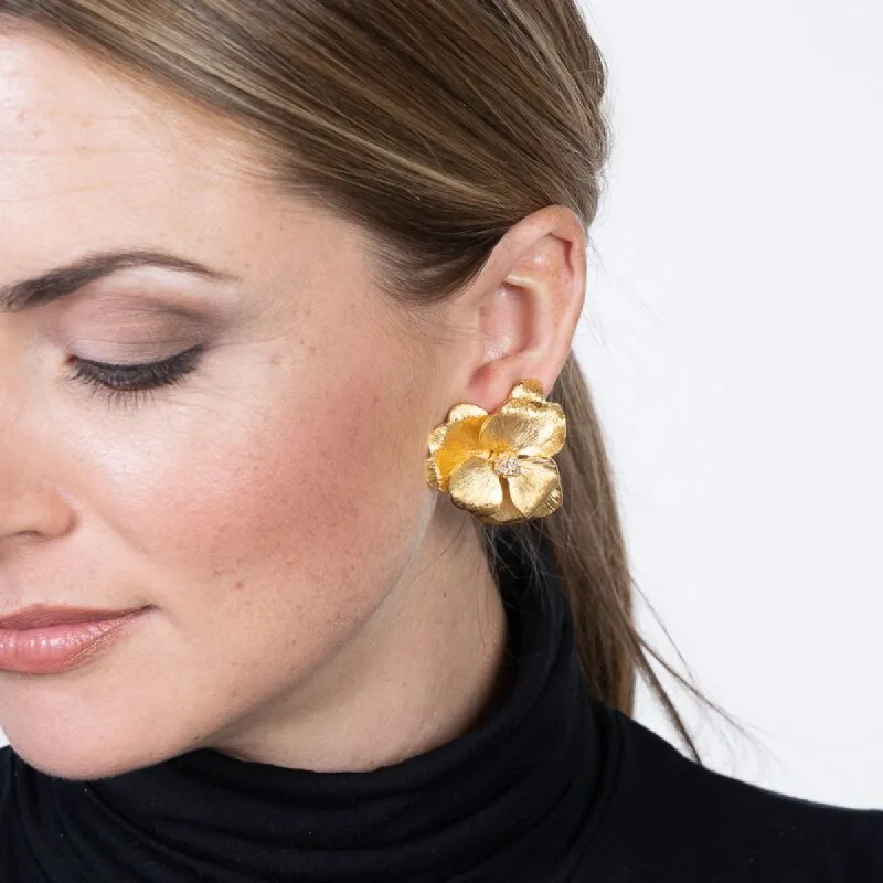 Satin Gold Crystal Center Flower Earrings sold by Kenneth Jay Lane