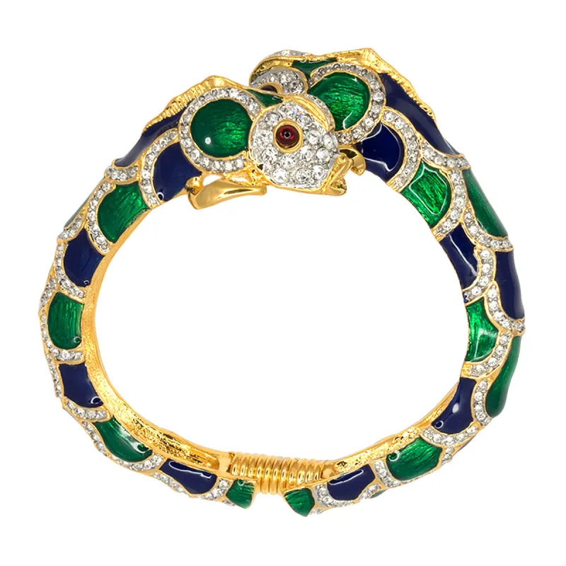 Green, Blue & Crystal Fish Head Bracelet sold by Kenneth Jay Lane
