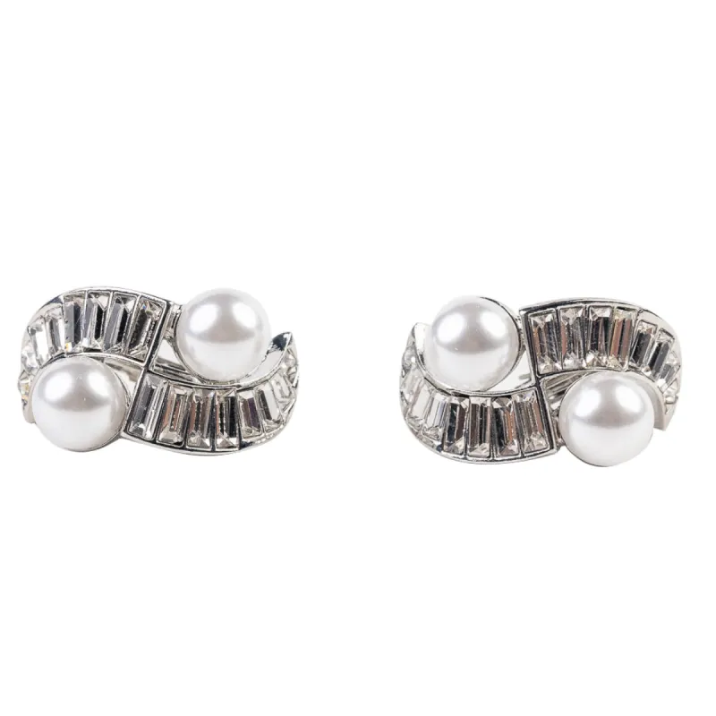 Silver and Crystal Pearl Baquette Stone Clip Earring sold by Kenneth Jay Lane