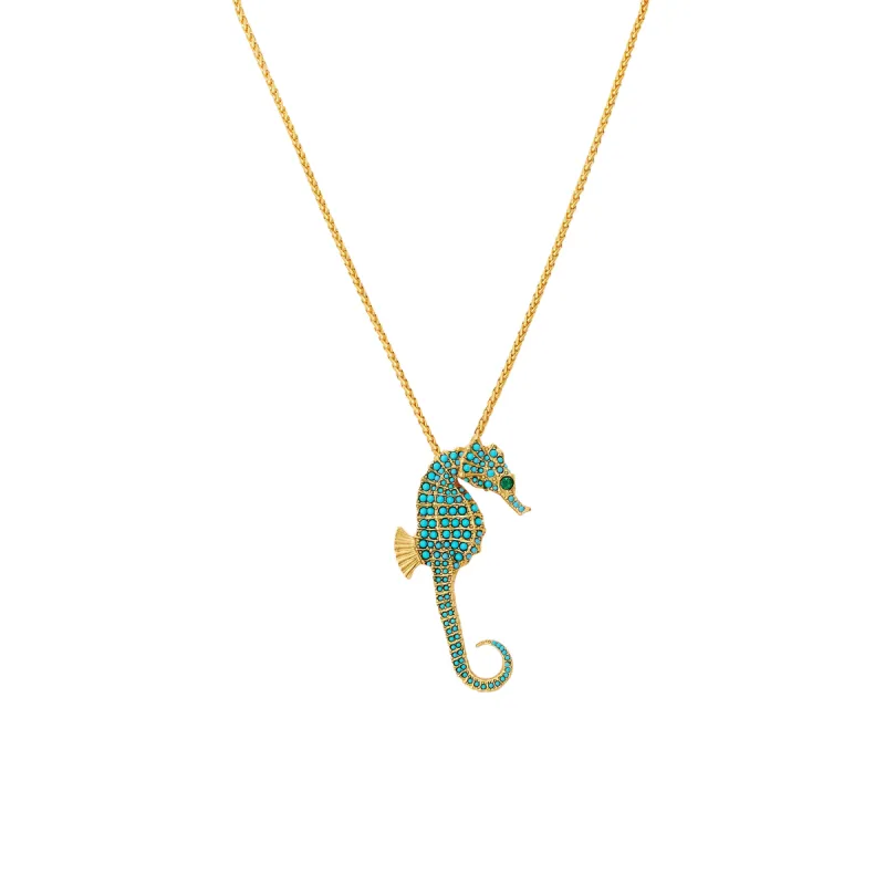 Gold Chain Necklace & Turquoise Seahorse Pendant sold by Kenneth Jay Lane