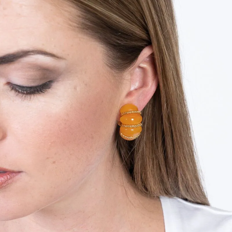 Amber Resin Gold Wire Wrapped Clip Earrings sold by Kenneth Jay Lane