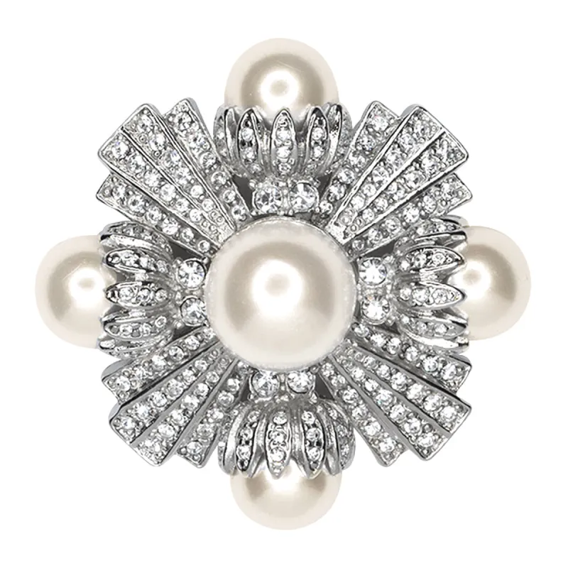 Rhinestone White Pearl Cross Pin sold by Kenneth Jay Lane
