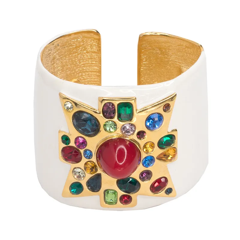 White Enamel Maltese Cross Cuff sold by Kenneth Jay Lane